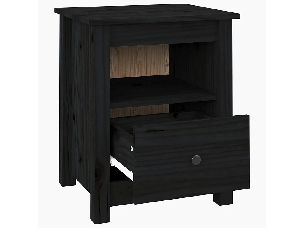 Mesita de noche madera maciza de pino negra 40x35x49 cm