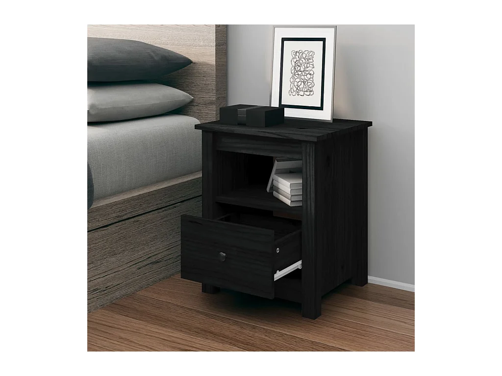 Table de chevet Noir 40x35x49 cm Bois de pin massif