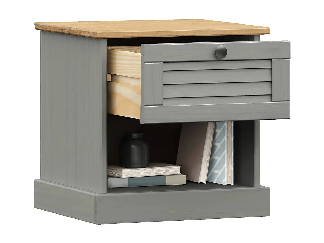 Mesita de noche VIGO madera maciza de pino gris 42x35x40 cm