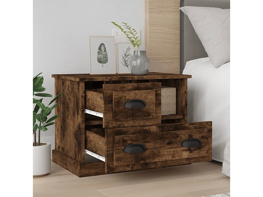 Table de chevet chêne fumé 60x39x45 cm