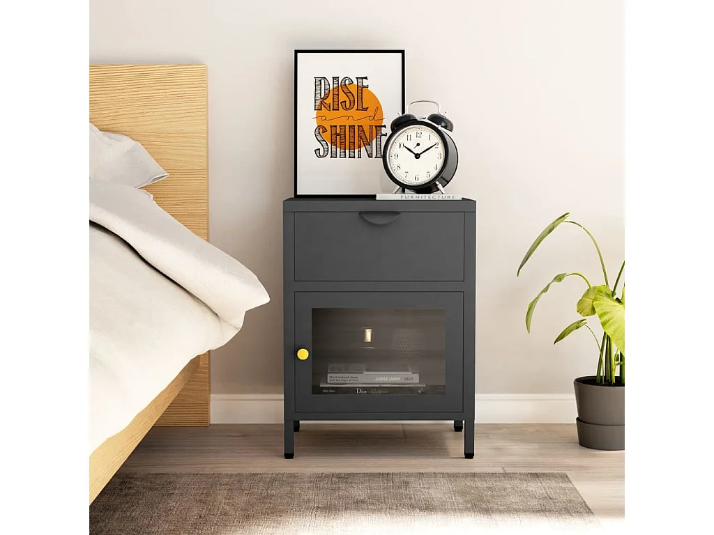 Nachtkastje 40x30x54,5 cm staal en glas antracietkleurig