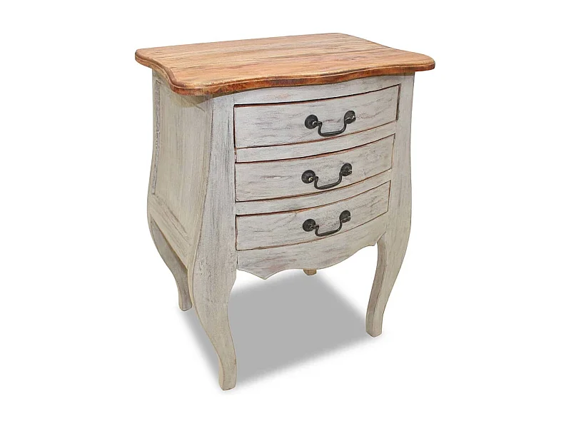 Mesita de noche de madera maciza reciclada 48x35x64 cm