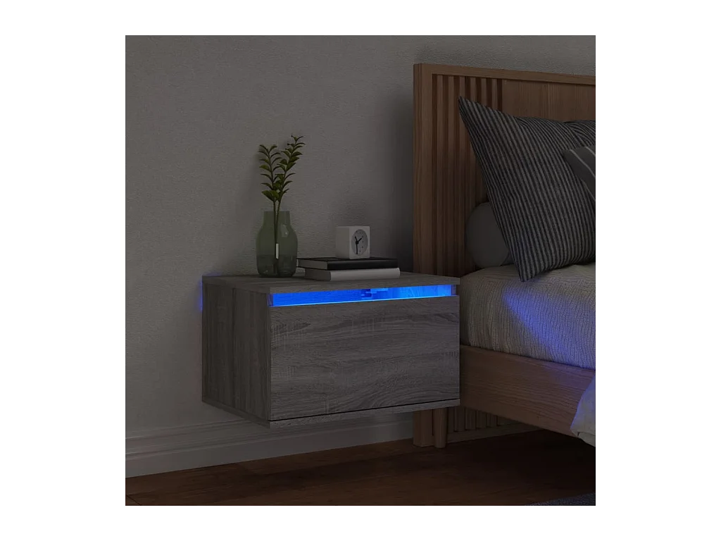 Mesita de noche de pared con luces LED gris Sonoma
