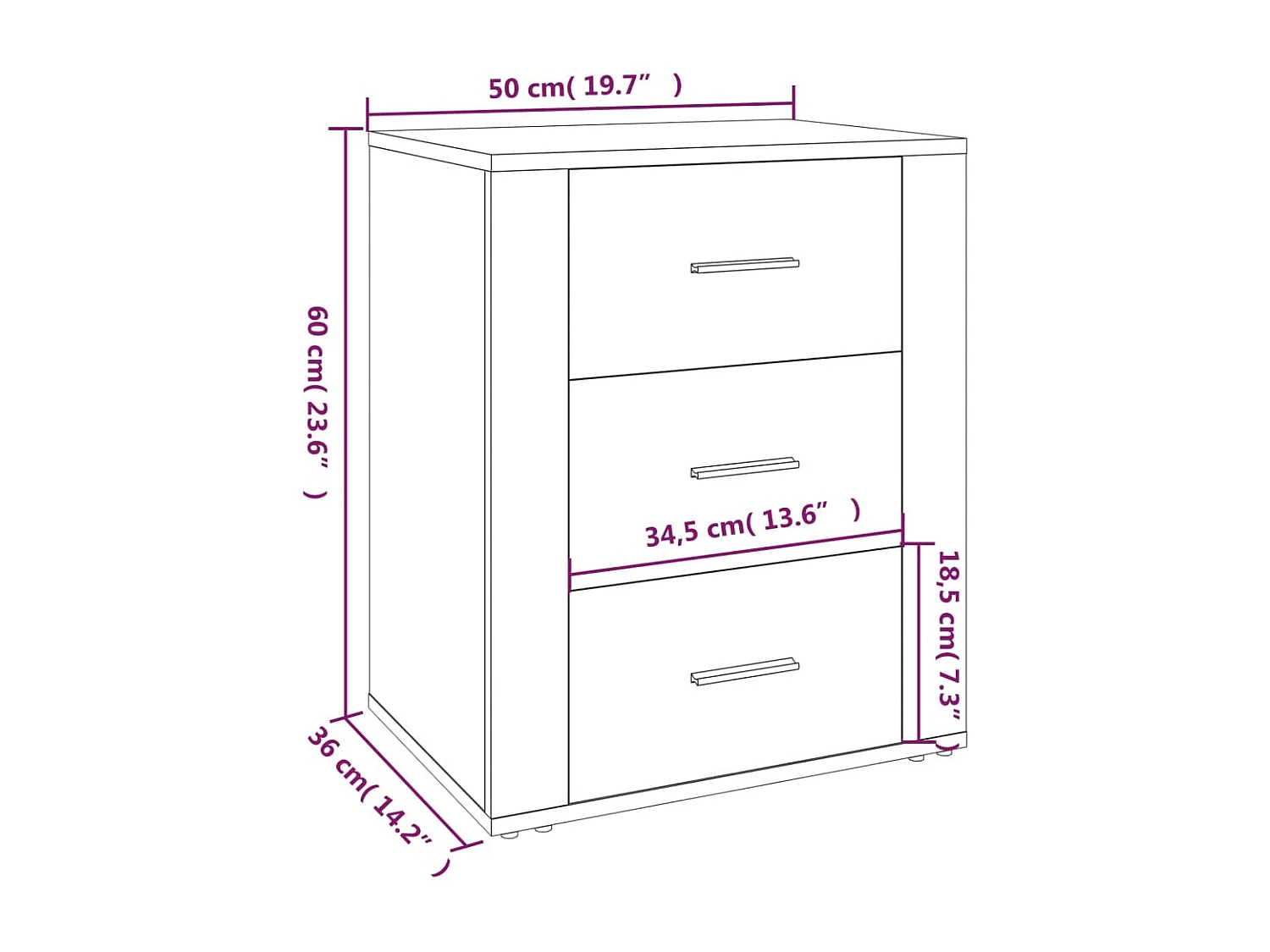 Table de chevet Sonoma gris 50x36x60 cm Bois d'ingénierie