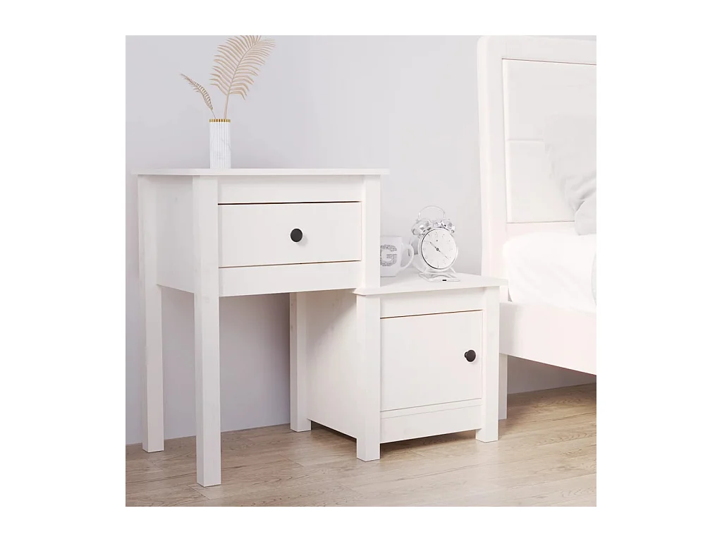 Table de chevet Blanc 79,5x38x65,5 cm Bois de pin massif