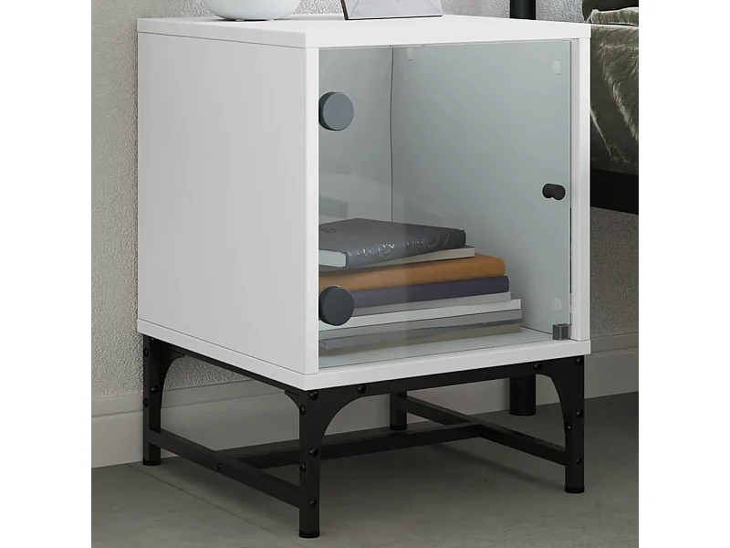 Table de chevet avec porte en verre blanc 35x37x50 cm