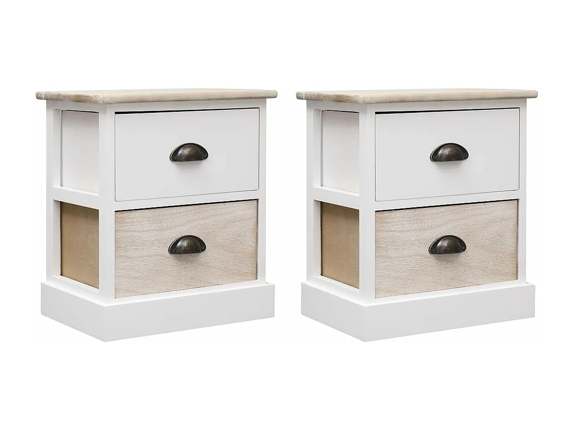 2 pièces Tables de chevet Blanc et naturel 38x28x45 cm Paulownia