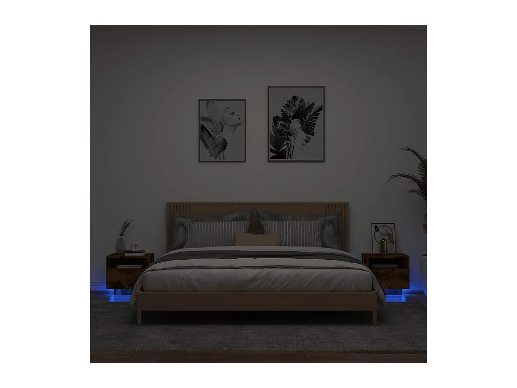 Armoires de chevet avec lumières LED 2 pièces chêne fumé