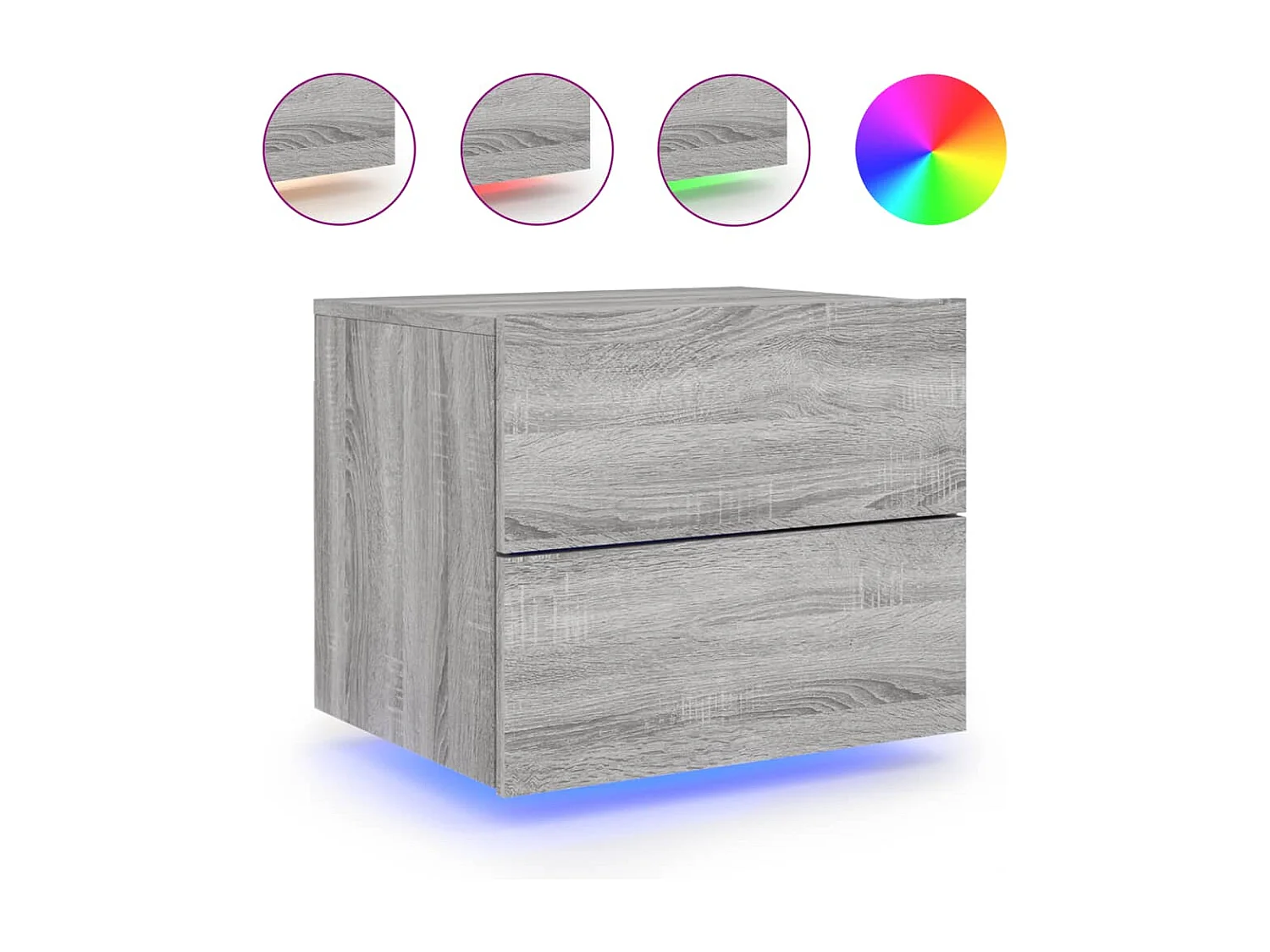 Tables de chevet murales avec lumières LED 2 pièces sonoma gris