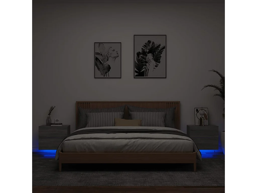 Mesitas de noche de pared con luces LED 2 unidades gris Sonoma