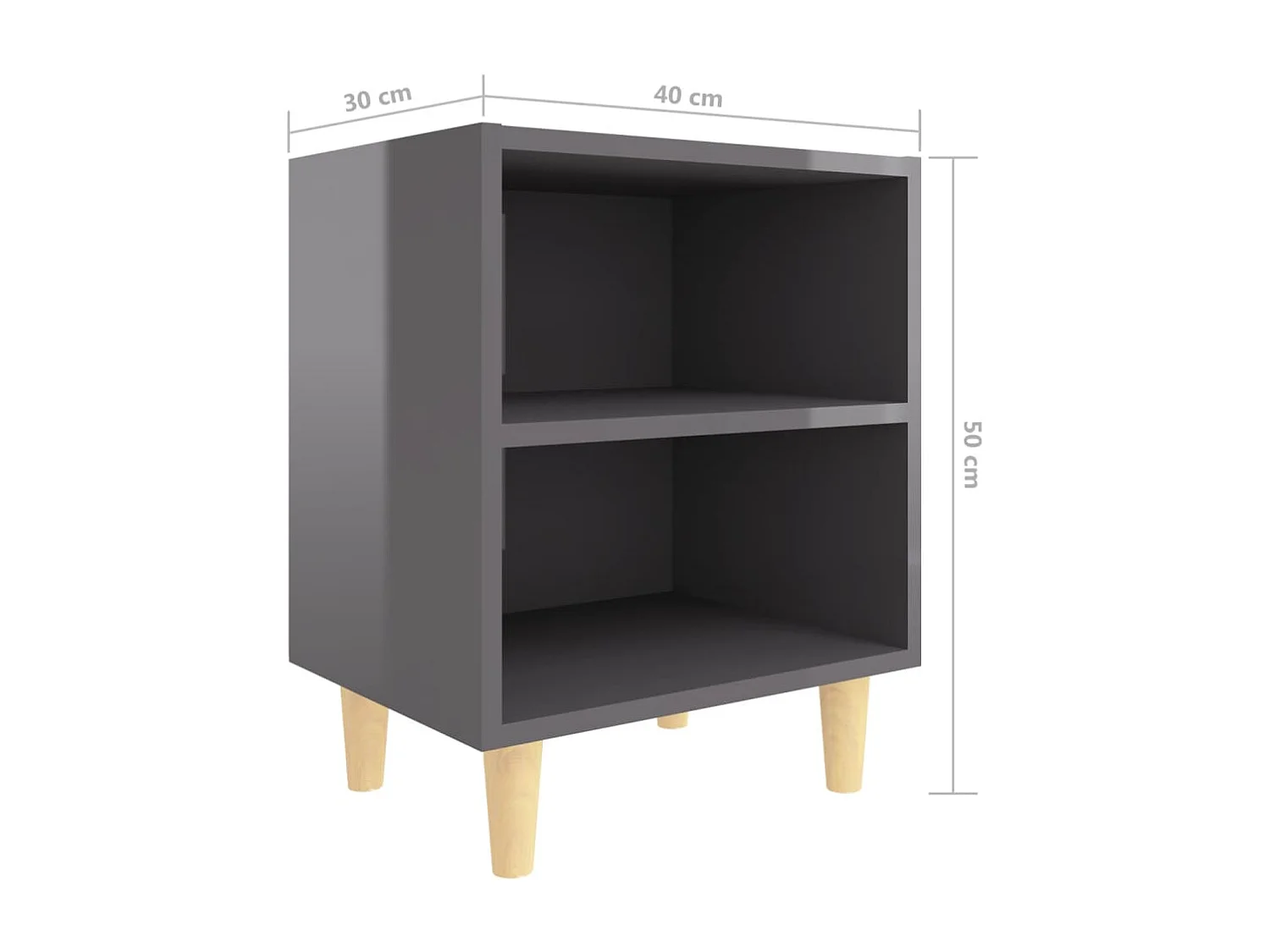 Table de chevet avec pieds en bois Gris brillant 40x30x50 cm