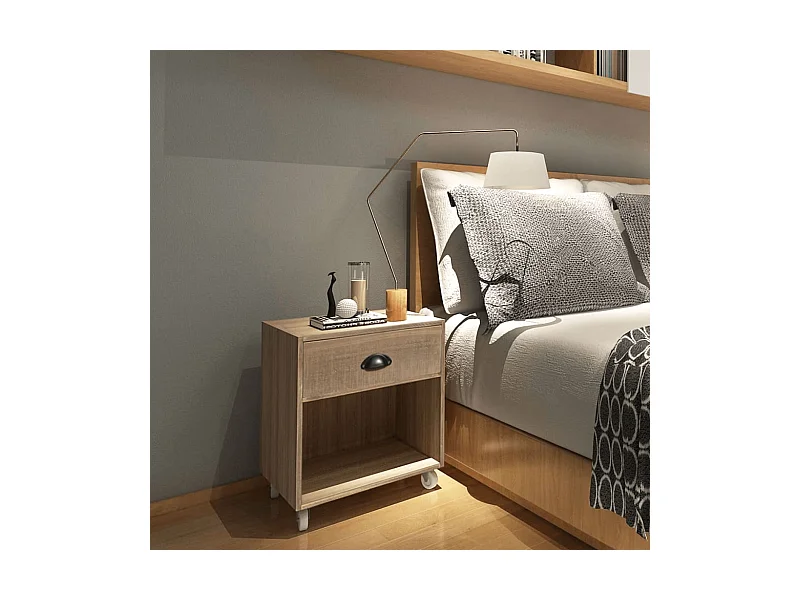 Mesita de noche marrón madera maciza