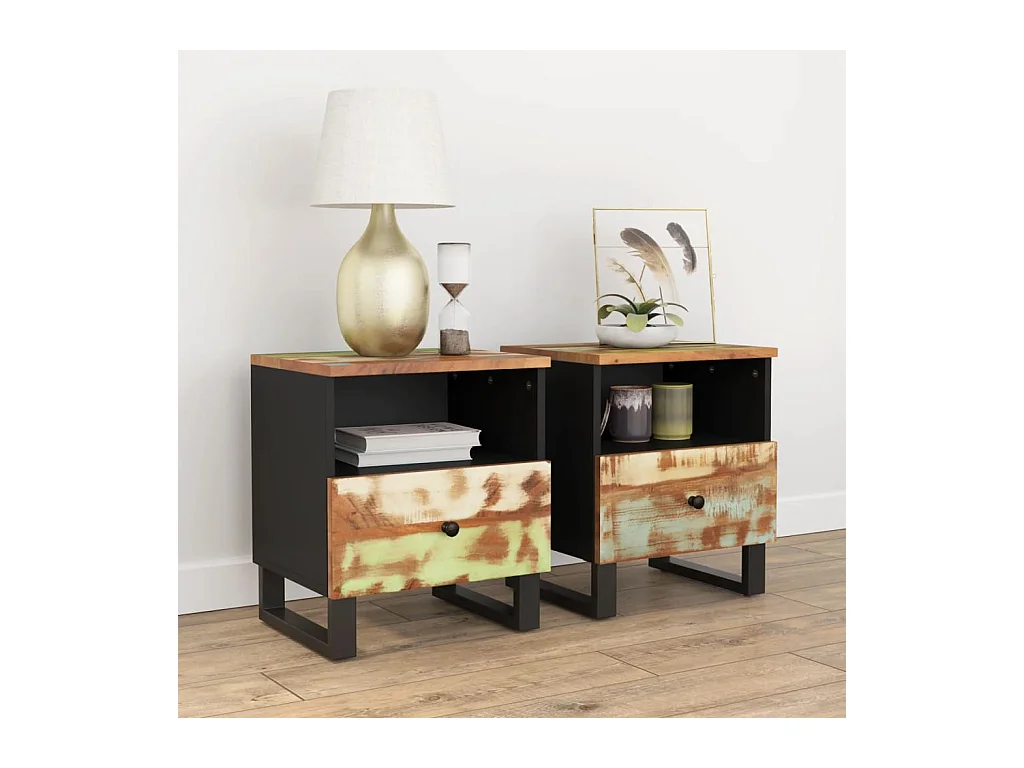 Tables de chevet 2 pièces Bois de récupération et d'ingénierie