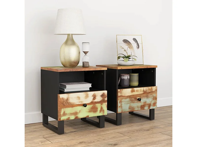 Tables de chevet 2 pièces Bois de récupération et d'ingénierie