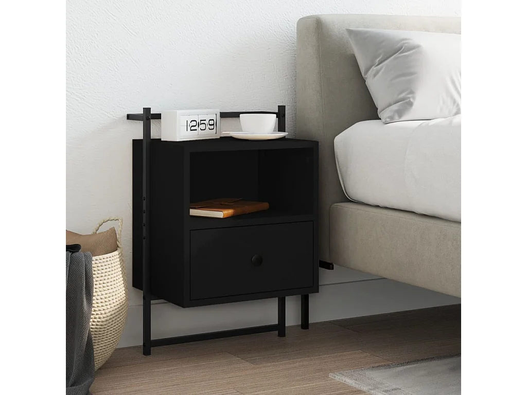 Table de chevet murale noir 40x30x61 cm bois d'ingénierie