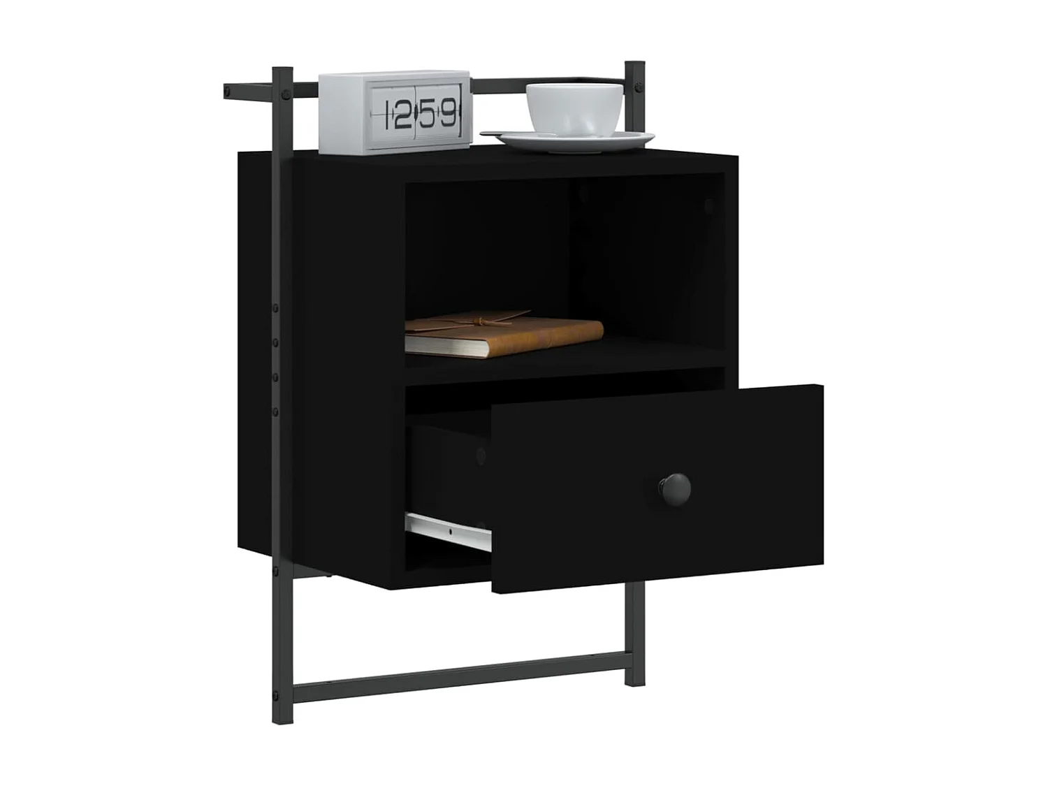 Table de chevet murale noir 40x30x61 cm bois d'ingénierie
