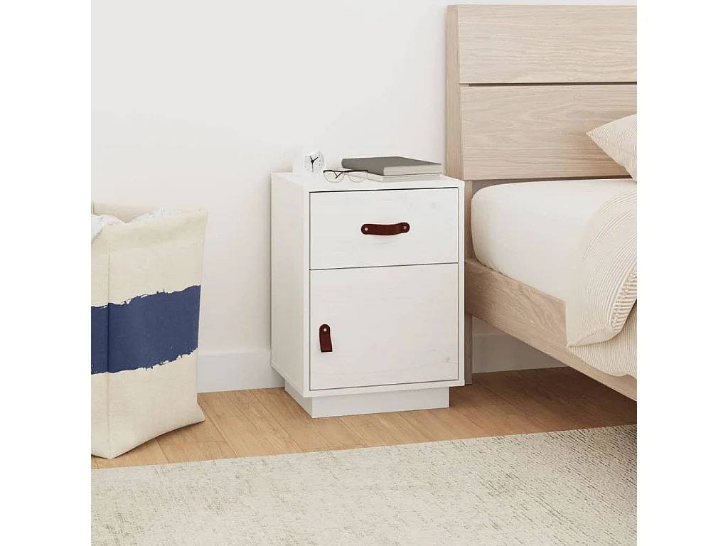 Mesa de cabeceira 40x34x55 cm madeira de pinho maciça branco