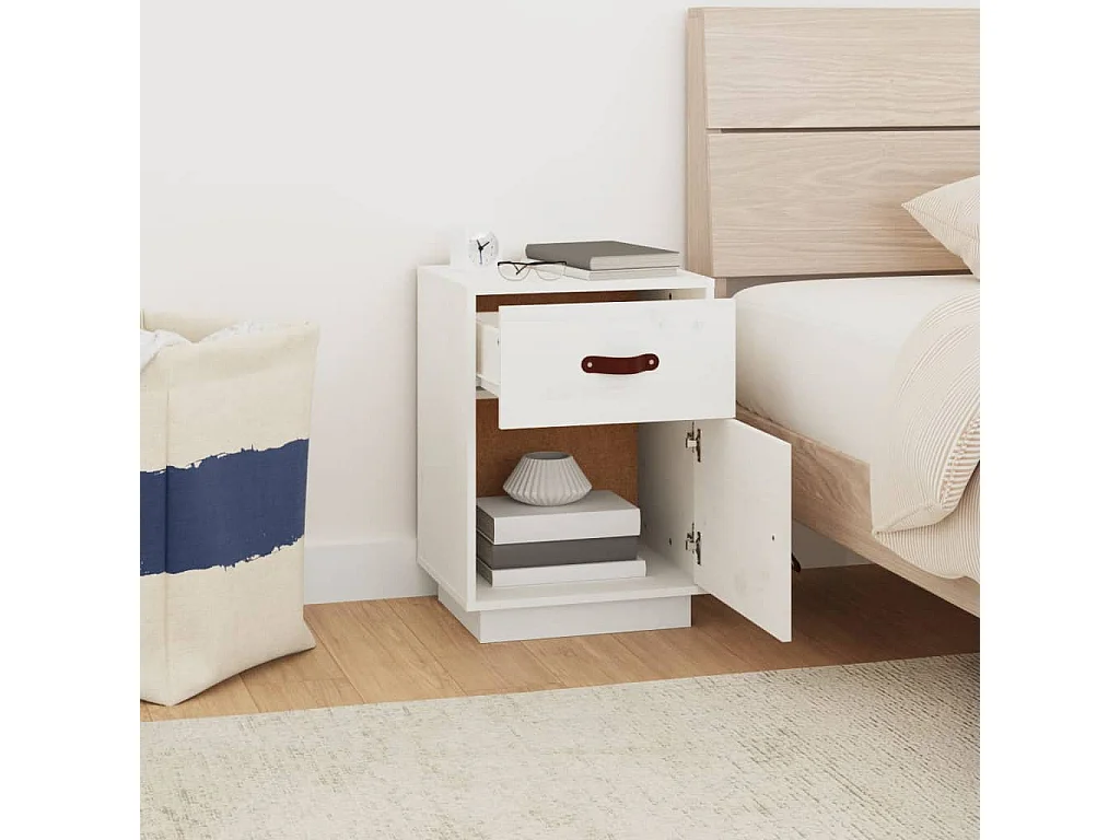 Mesa de cabeceira 40x34x55 cm madeira de pinho maciça branco