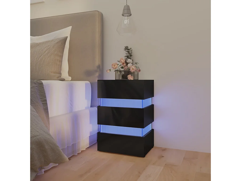 Table de chevet à LED Noir brillant 45x35x67 cm bois ingénierie