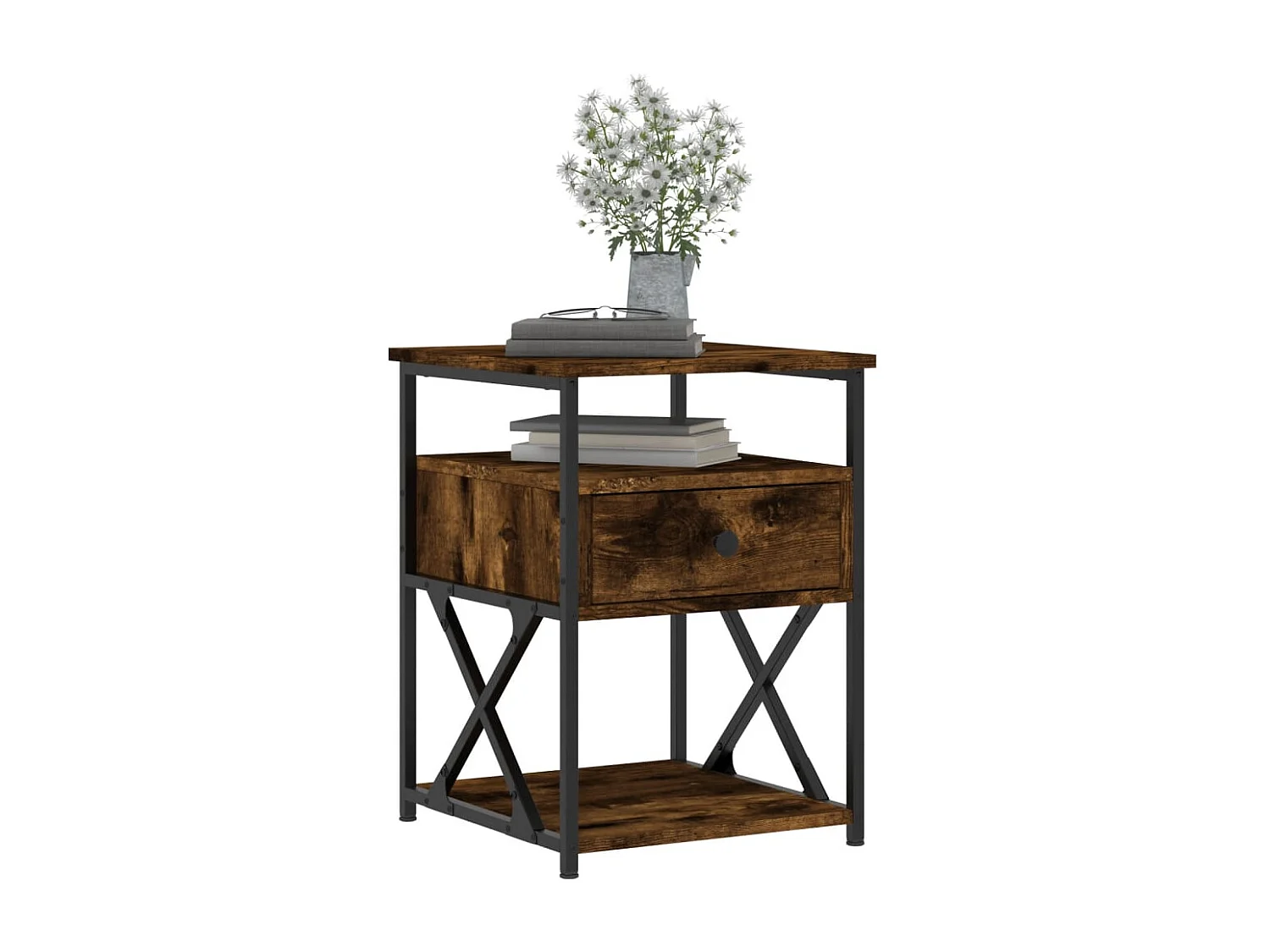 Table de chevet chêne fumé 40x42x55 cm bois d'ingénierie