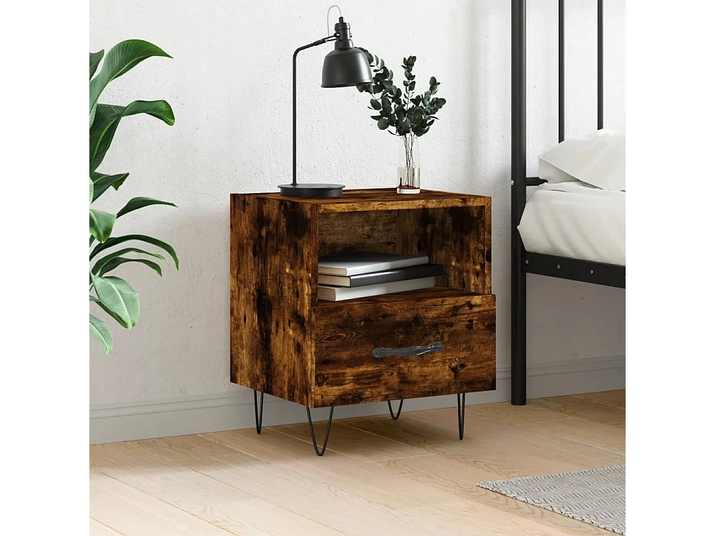 Nachtkastje 40x35x47,5 cm bewerkt hout gerookt eikenkleurig