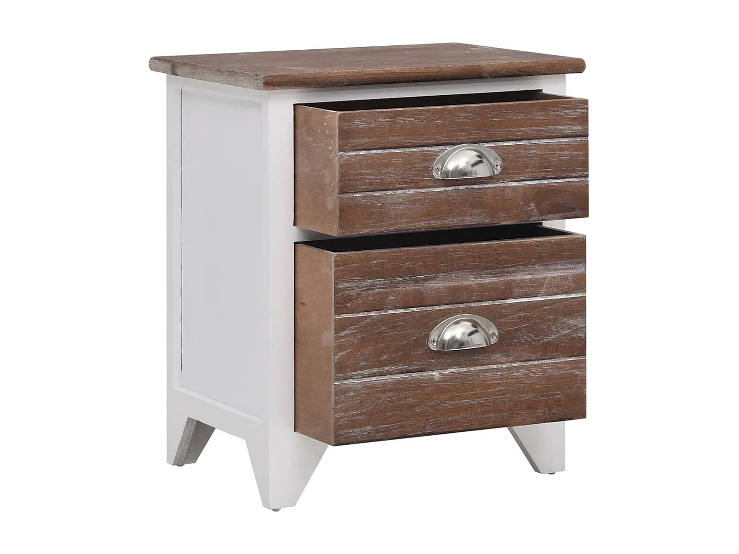 Mesa de cabeceira com 2 gavetas 2 peças castanho e branco