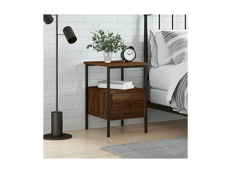 Table de chevet chêne marron 34x36x50 cm bois d'ingénierie