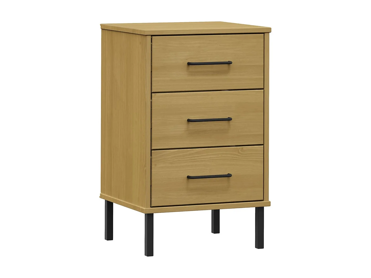 Mesita de noche patas de metal madera maciza pino marrón OSLO