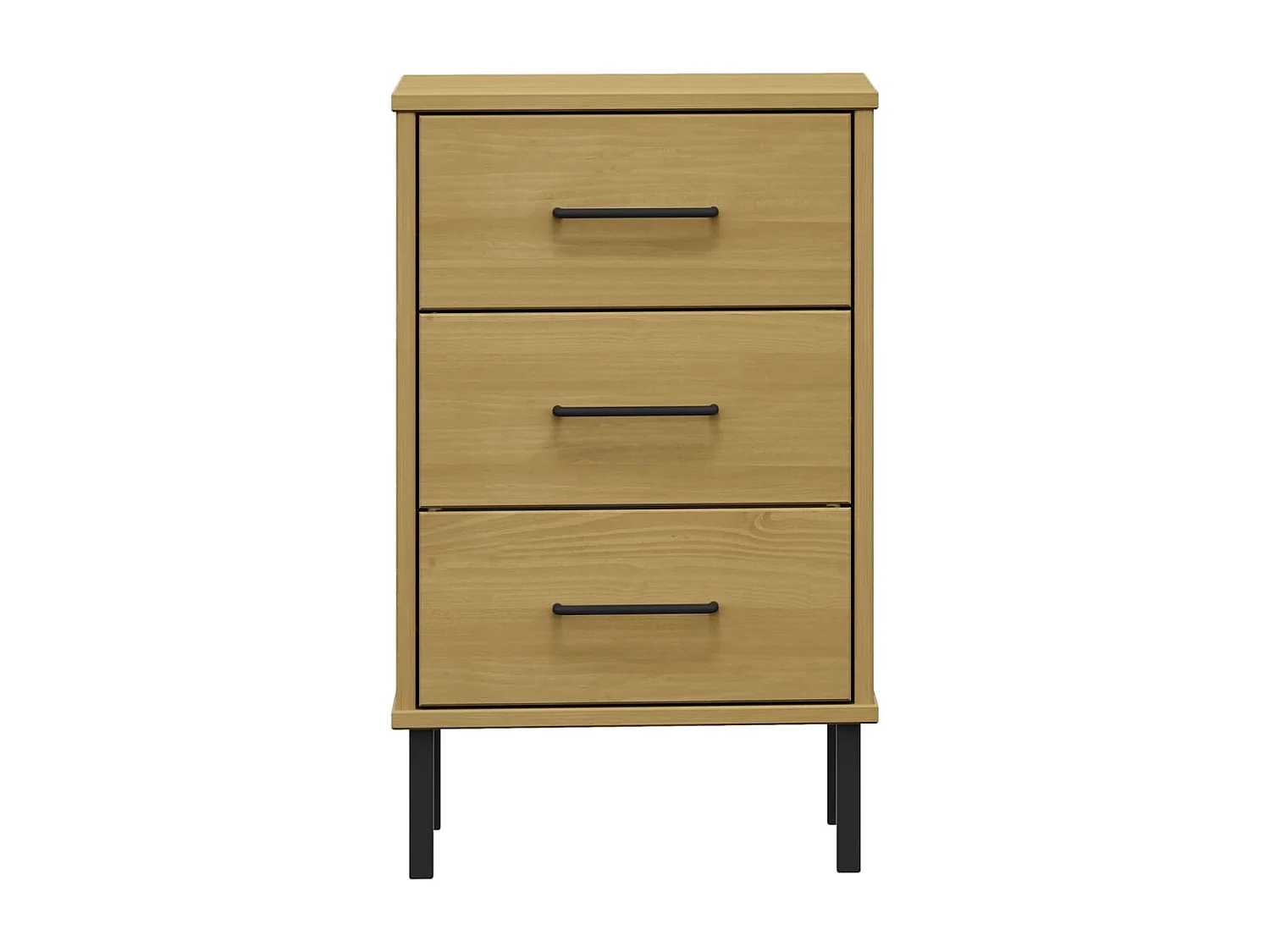 Mesita de noche patas de metal madera maciza pino marrón OSLO