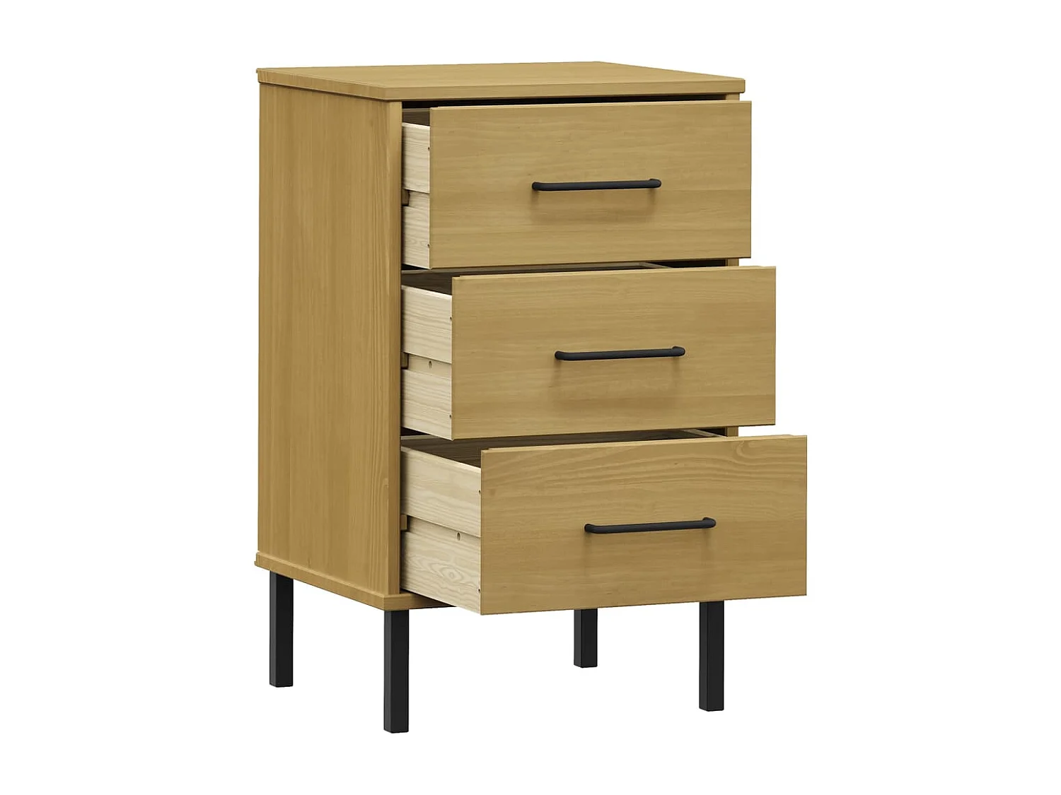 Mesita de noche patas de metal madera maciza pino marrón OSLO