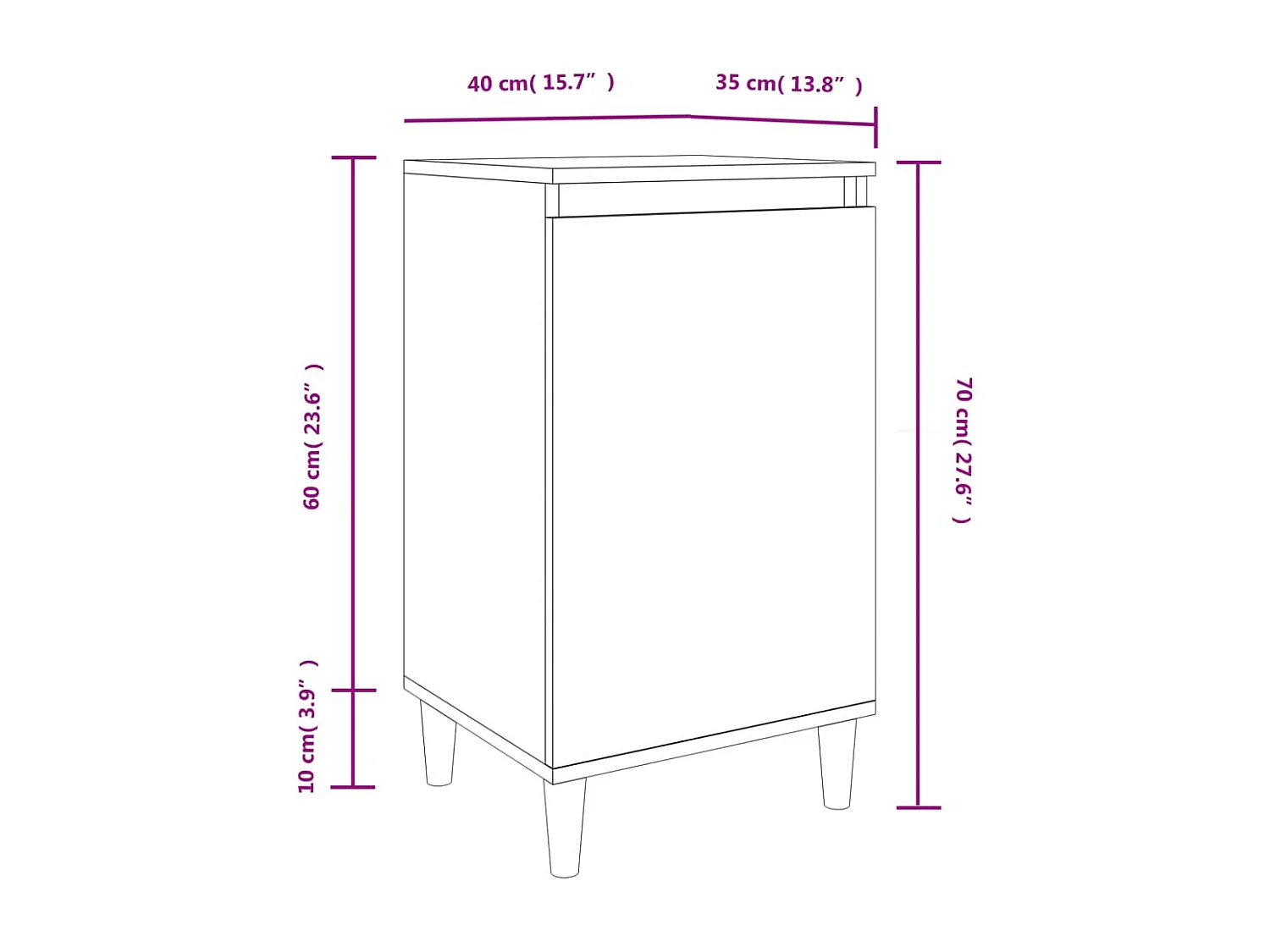 Mesa de cabeceira 40x35x70cm derivados madeira branco brilhante