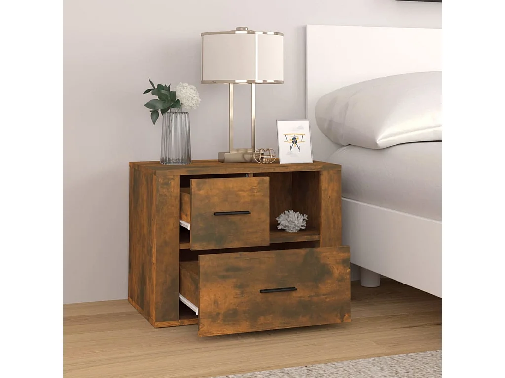 Mesita de noche madera contrachapada roble ahumado 60x36x45 cm