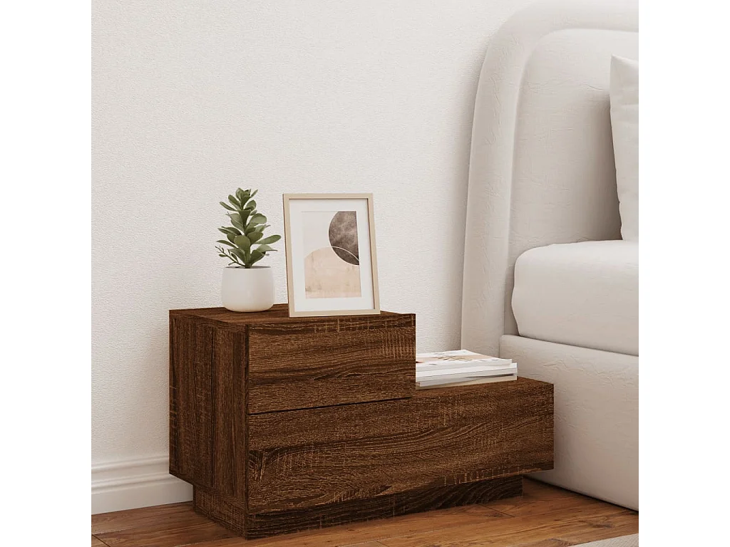 Table de chevet avec lumières LED chêne marron 70x36x40,5 cm