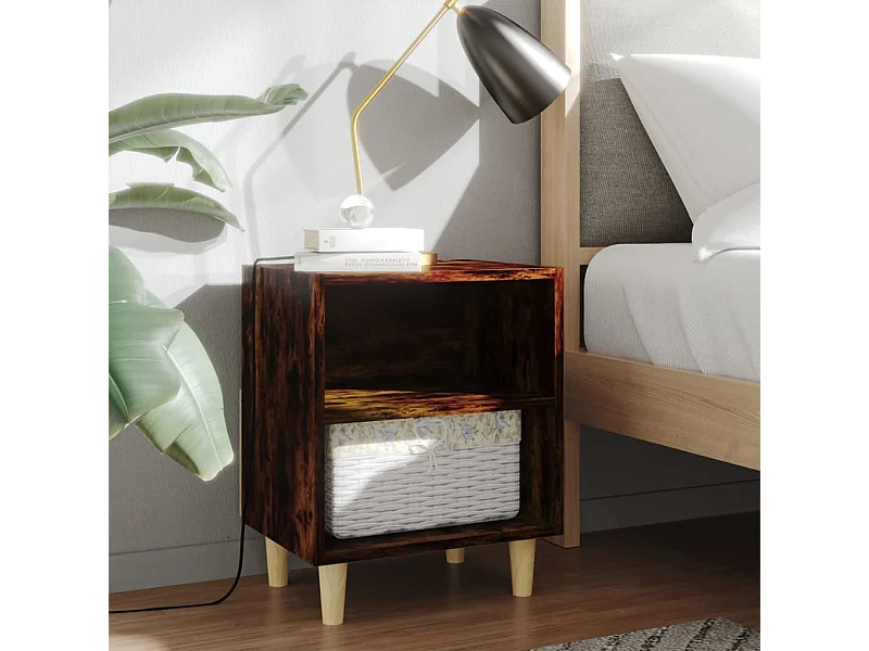 Table de chevet avec pieds en bois massif Chêne fumé 40x30x50cm