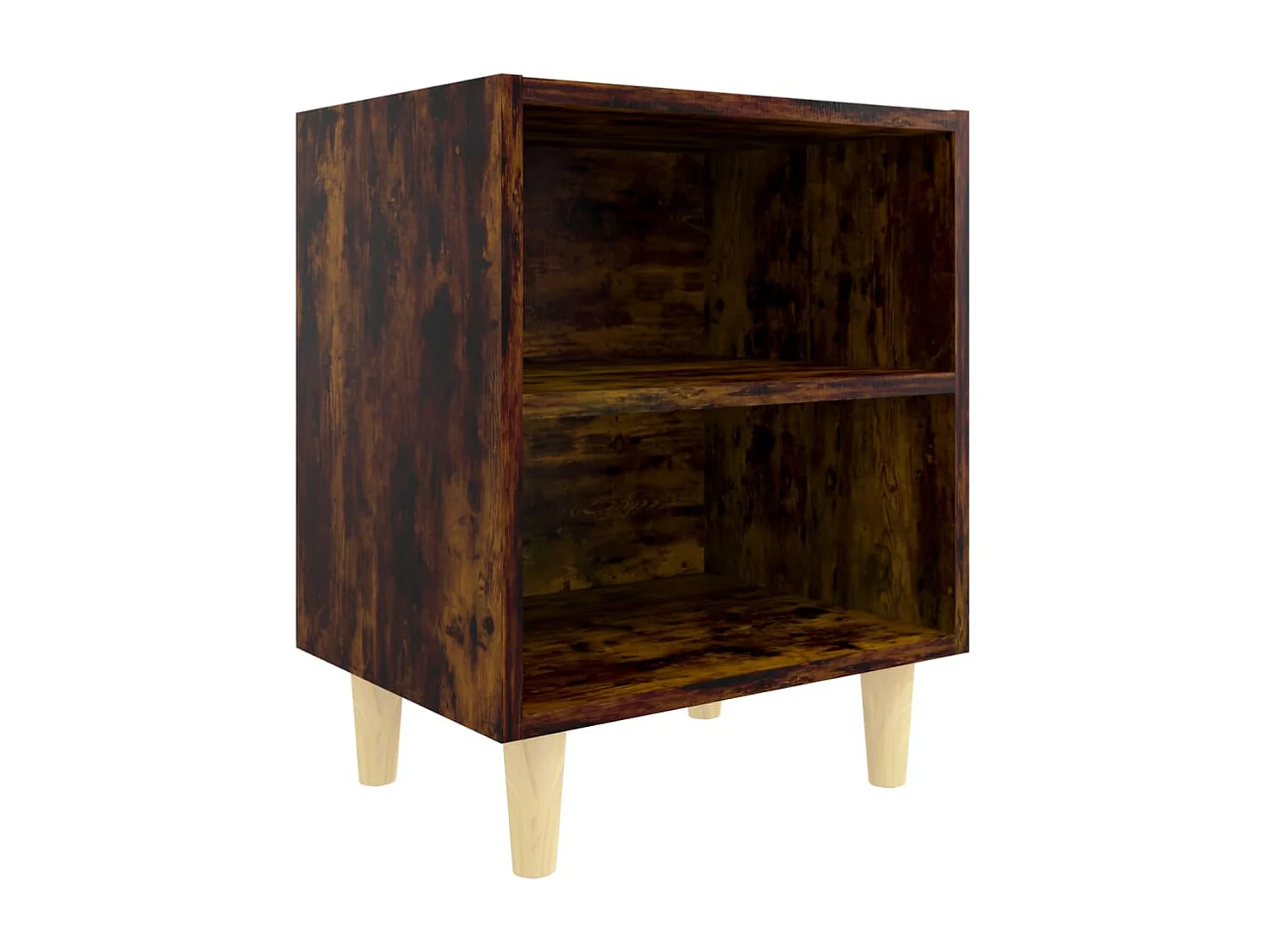 Table de chevet avec pieds en bois massif Chêne fumé 40x30x50cm