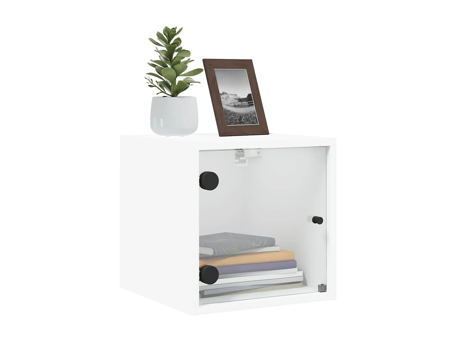 Table de chevet avec porte en verre blanc 35x37x35 cm