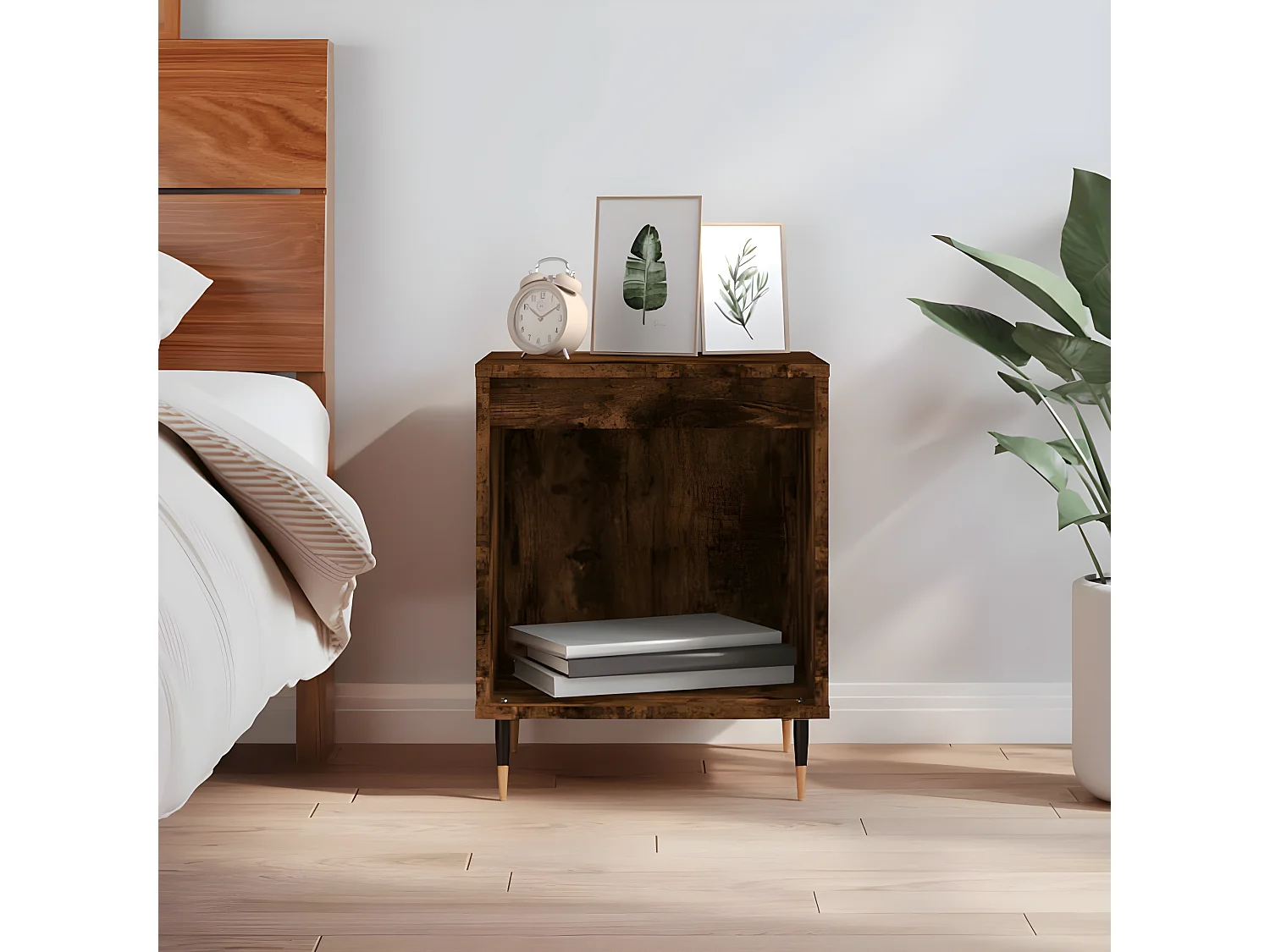 Table de chevet chêne fumé 40x35x50 cm bois d’ingénierie