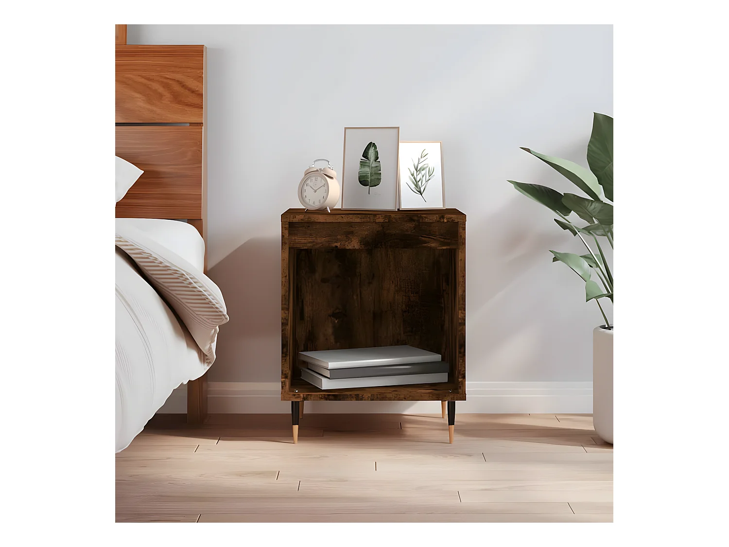 Table de chevet chêne fumé 40x35x50 cm bois d’ingénierie