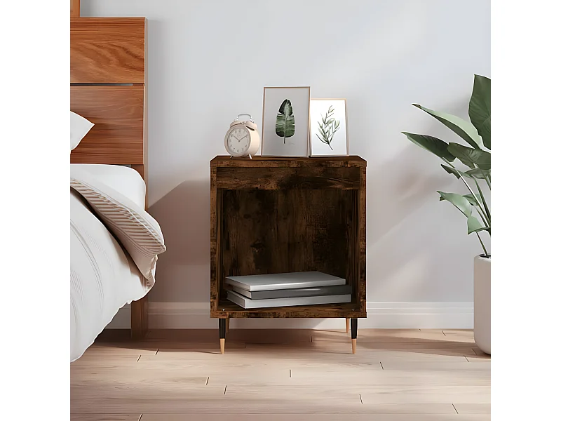 Nachtkastje 40x35x50 cm bewerkt hout gerookt eikenkleurig