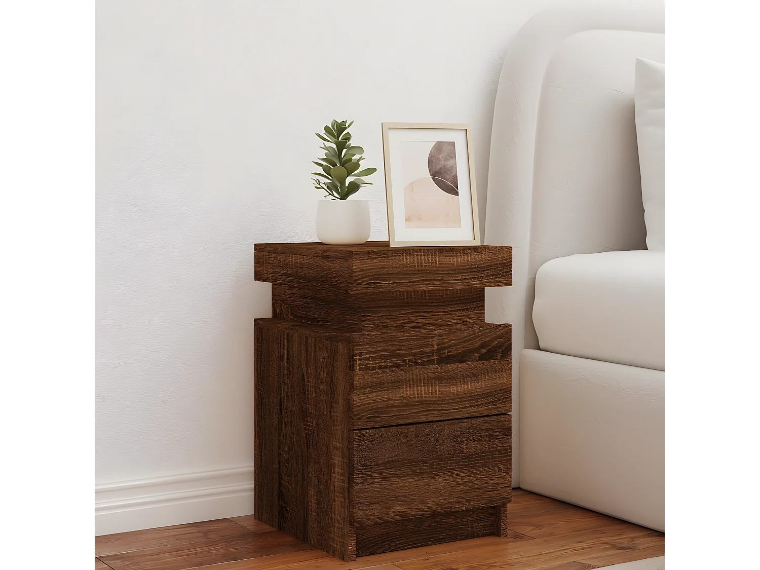 Table de chevet avec lumières LED chêne marron 35x39x55 cm