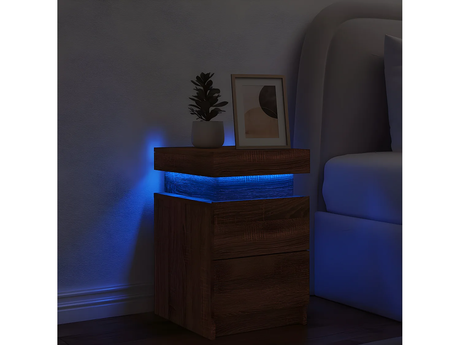 Table de chevet avec lumières LED chêne marron 35x39x55 cm