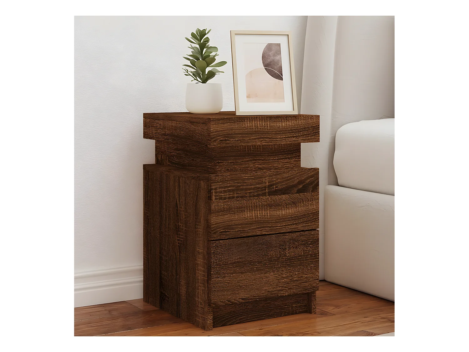 Table de chevet avec lumières LED chêne marron 35x39x55 cm