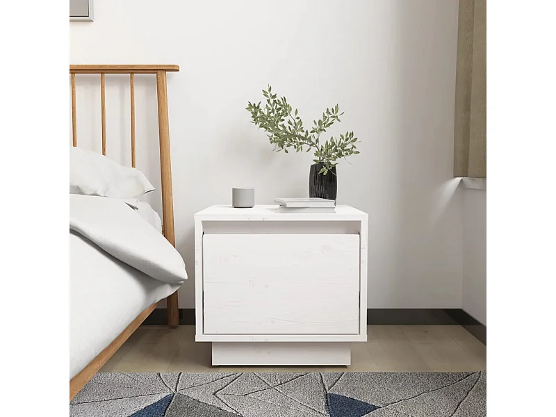 Table de chevet Blanc 35x34x32 cm Bois de pin solide