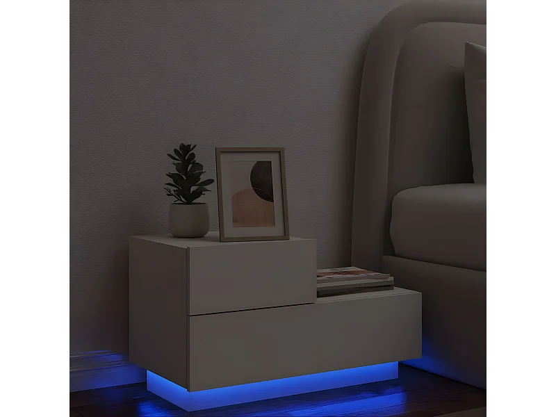 Mesa de cabeceira com luzes LED 70x36x40,5 cm branco