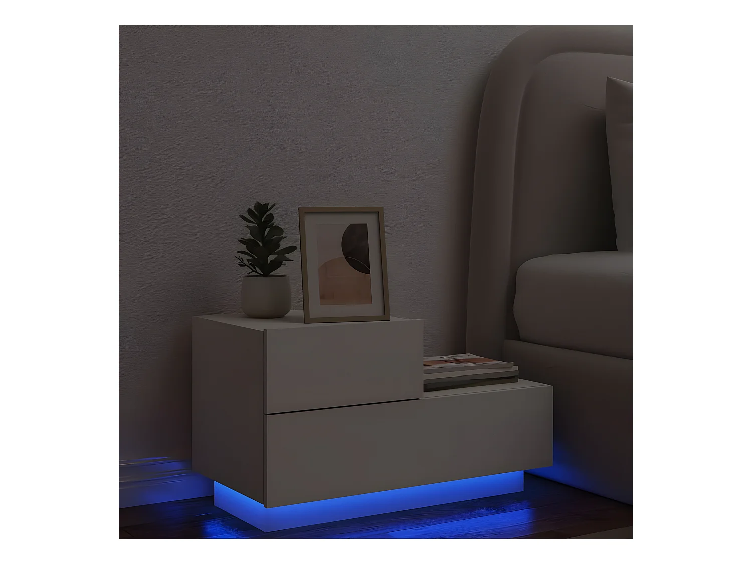 Table de chevet avec lumières LED blanc 70x36x40,5 cm