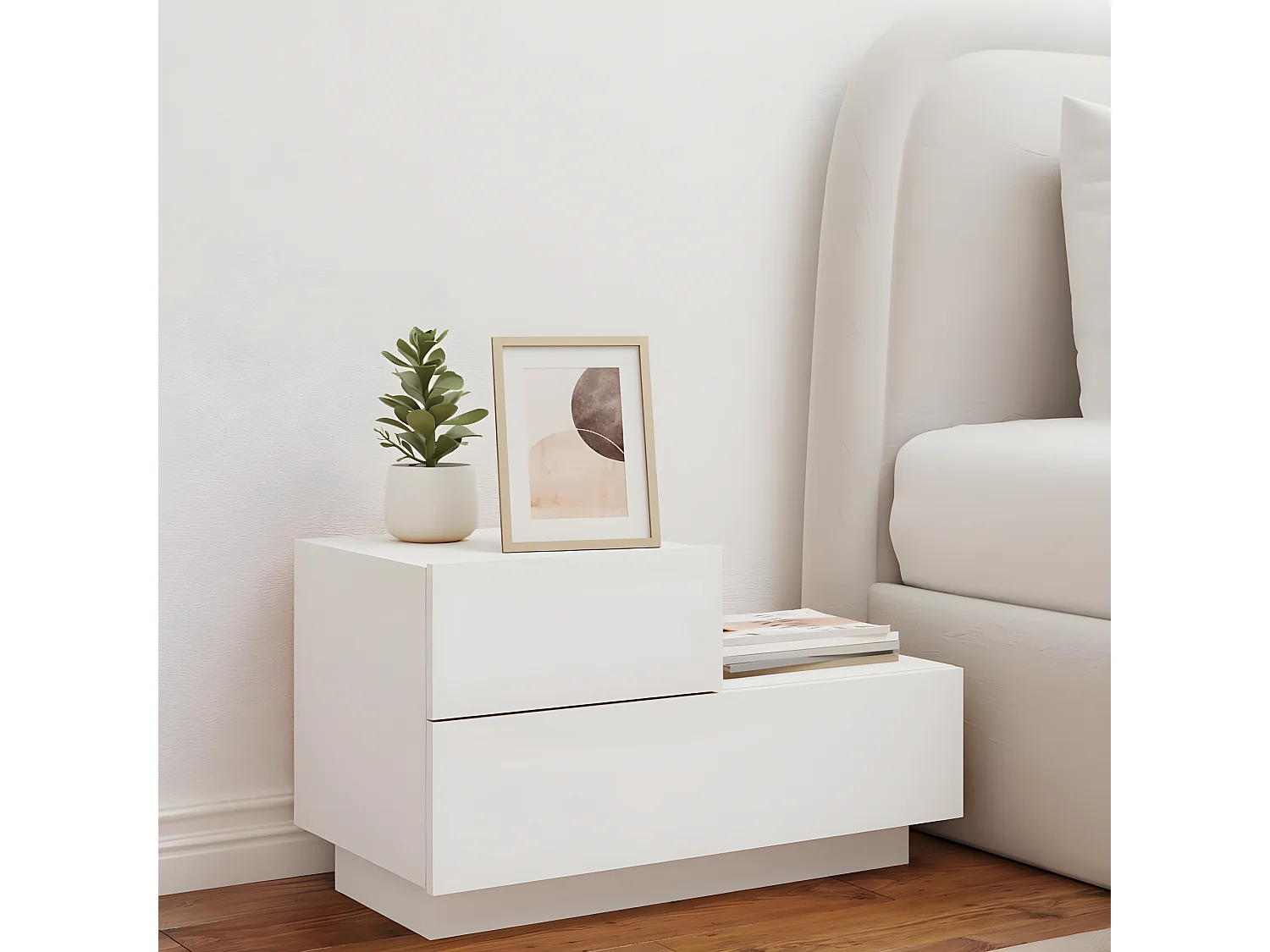 Table de chevet avec lumières LED blanc 70x36x40,5 cm