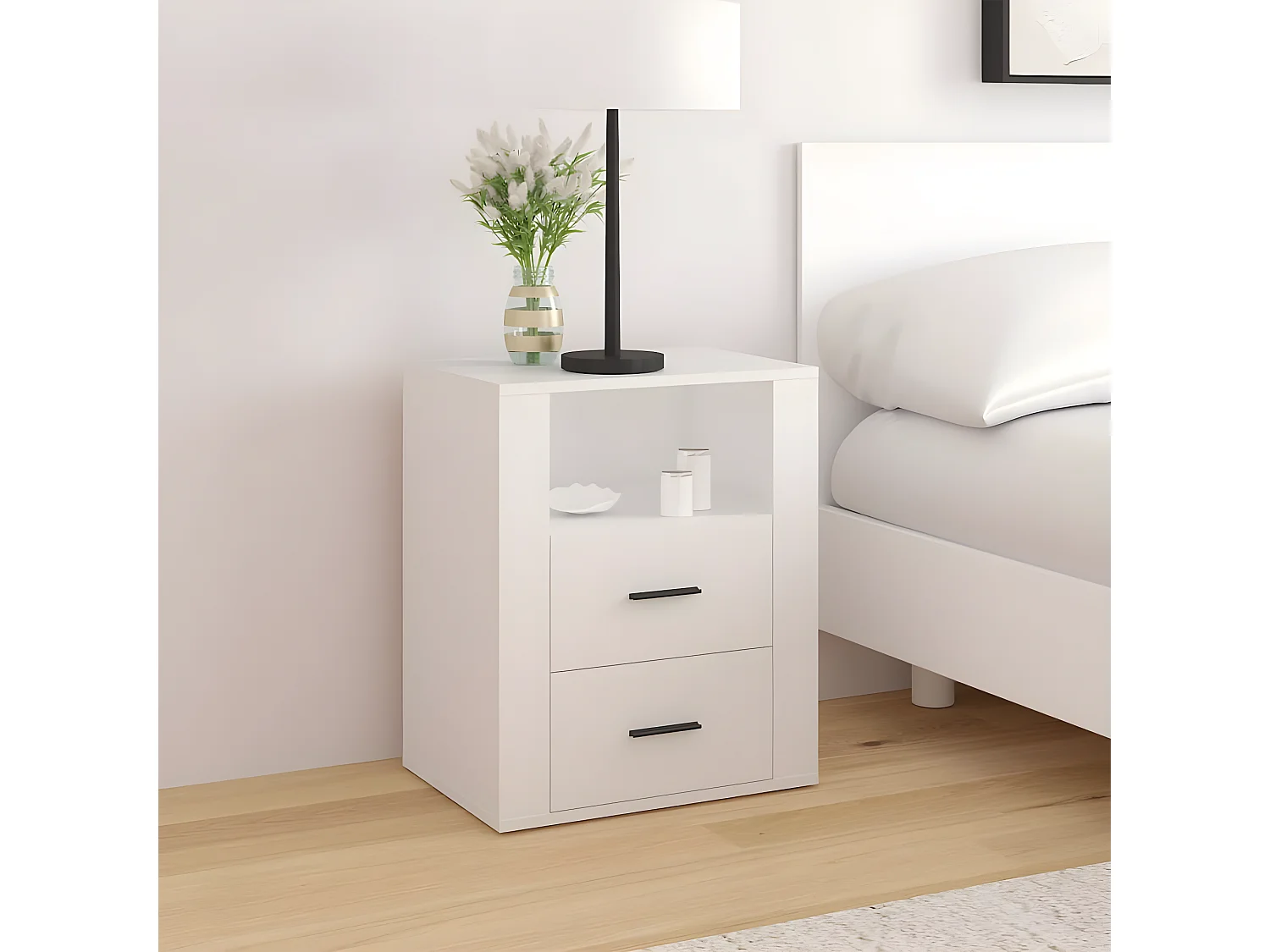 Table de chevet Blanc 50x36x60 cm Bois d'ingénierie