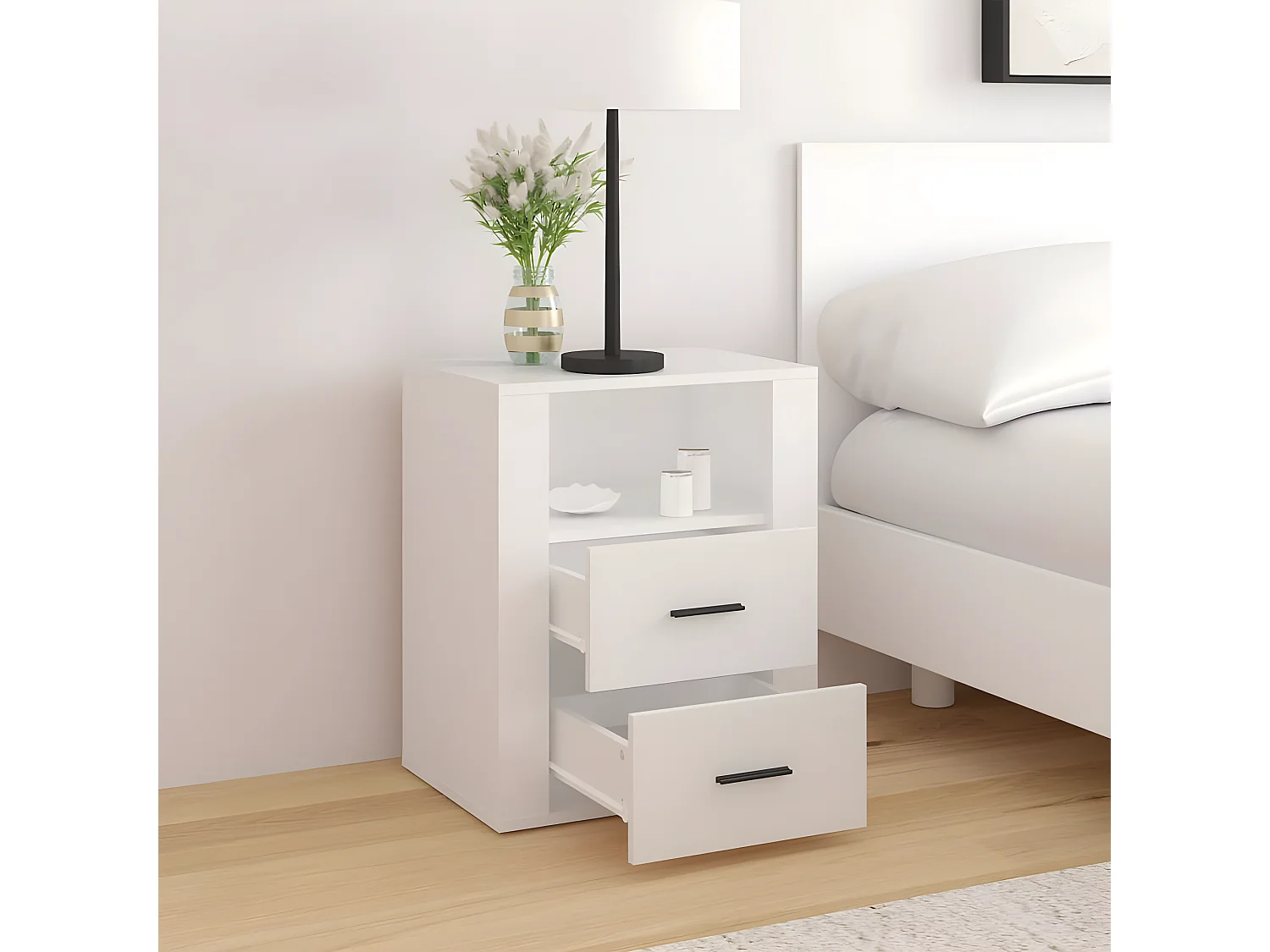 Table de chevet Blanc 50x36x60 cm Bois d'ingénierie