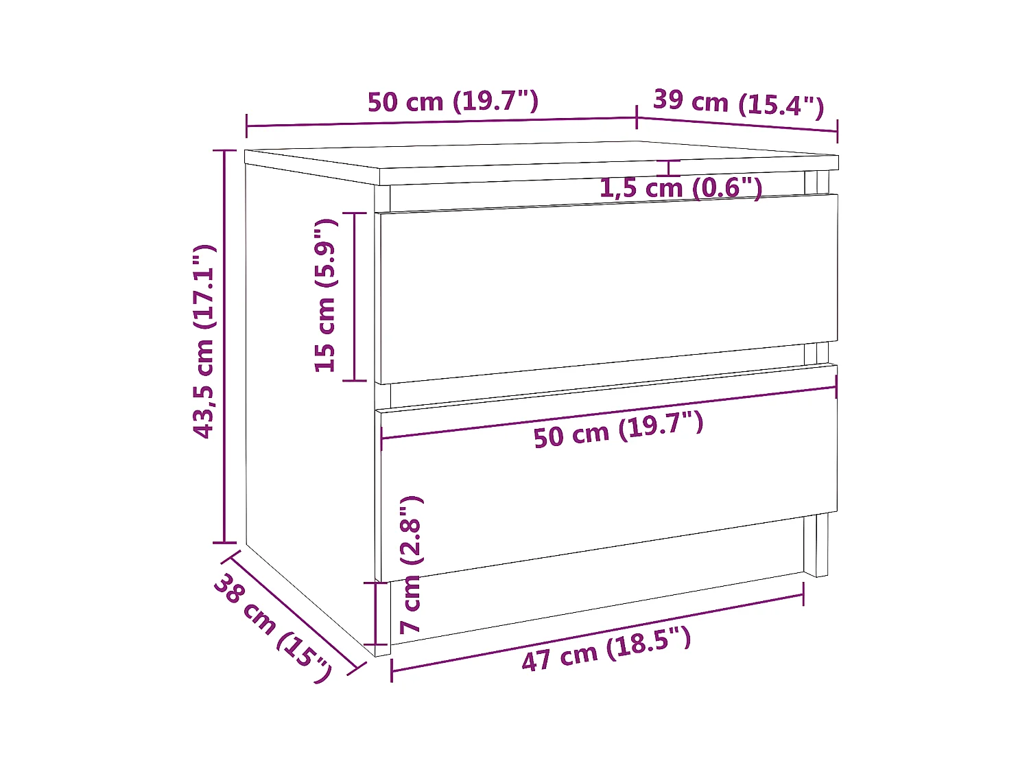 Tables de chevet 2 pièces Sonoma gris 50x39x43,5cm Bois ingénierie