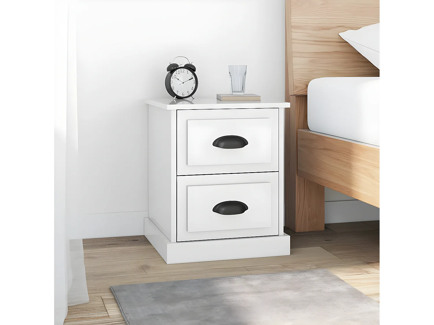 Mesas de cabeceira 2 peças derivados de madeira branco brilhante